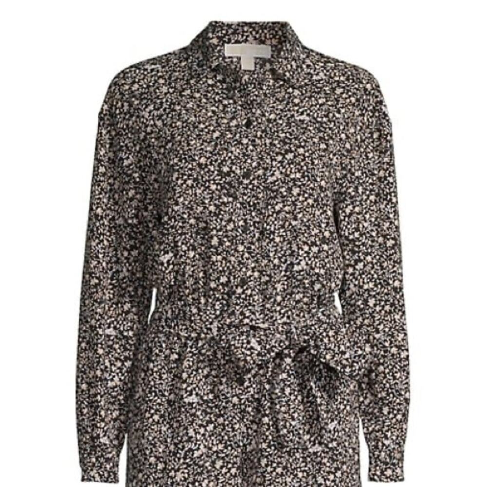Michael Kors Black & Khaki Tan Long Sleeve Romper, Size Large, NWT!